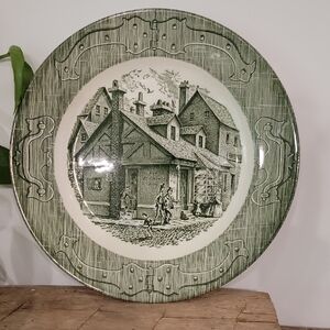 Vintage 10" Green Old Curiosity Shop Dinner Plates (Set of 2), Decorative Plates